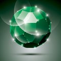 Party dimensional green sparkling disco ball. Vector abstract ga