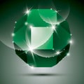 Party dimensional green sparkling disco ball. Vector dazzling ab