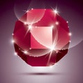 Party dimensional red sparkling disco sphere. Vector dazzling abstract