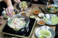 Party eating sukiyaki in home Royalty Free Stock Photo