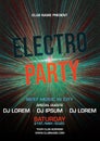 Party electro night colorful flyer template vector in blue and brown color. Tunnel, explosion background Royalty Free Stock Photo