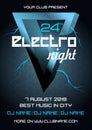 Party electro night colorful flyer template vector in blue color with 3D element Royalty Free Stock Photo