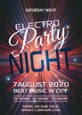 Party electro night colorful flyer template vector in blue and red color. Tunnel, explosion background Royalty Free Stock Photo