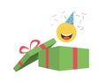 Party emoticon coming out of gift box