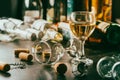 After party - empty bottles, concept of alcoholism, alcohol abuse and addiction Royalty Free Stock Photo