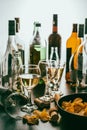 After party - empty bottles, concept of alcoholism, alcohol abuse and addiction Royalty Free Stock Photo