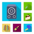 Party, entertainment flat icons in set collection for design. Celebration and treat vector symbol stock web illustration Royalty Free Stock Photo