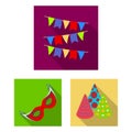 Party, entertainment flat icons in set collection for design. Celebration and treat vector symbol stock web illustration Royalty Free Stock Photo