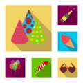 Party, entertainment flat icons in set collection for design. Celebration and treat vector symbol stock web illustration Royalty Free Stock Photo