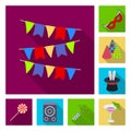 Party, entertainment flat icons in set collection for design. Celebration and treat vector symbol stock web illustration Royalty Free Stock Photo