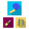 Party, entertainment flat icons in set collection for design. Celebration and treat vector symbol stock web illustration Royalty Free Stock Photo