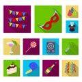 Party, entertainment flat icons in set collection for design. Celebration and treat vector symbol stock web illustration Royalty Free Stock Photo