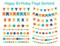 Party Flags, Buntings, Brushes for Creating a Party Invitation or Card. Vector Illustration