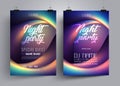 Party flyer or poster layout template for Disco Dance Club on the background of colorful waves in the form of eyes.
