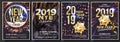 2019 Party Flyer Poster Set Vector. Night Club Celebration. Musical Concert Banner. Happy New Year. Celebration Template Royalty Free Stock Photo