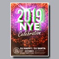 2019 Party Flyer Poster Vector. Happy New Year. Holiday Invitation. Christmas Disco Light. Design Illustration Royalty Free Stock Photo