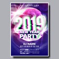 2019 Party Flyer Poster Vector. Happy New Year. Celebration Template. Winter Background. Design Illustration Royalty Free Stock Photo