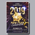 2019 Party Flyer Poster Vector. Happy New Year. Celebration Template. Winter Background. Design Illustration Royalty Free Stock Photo