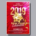 2019 Party Flyer Poster Vector. Happy New Year. Celebration Template. Winter Background. Design Illustration Royalty Free Stock Photo