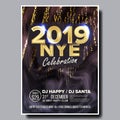 2019 Party Flyer Poster Vector. Happy New Year. Music Night Club Event. Greeting Dance Event. Design Illustration Royalty Free Stock Photo