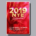 2019 Party Flyer Poster Vector. Happy New Year. Music Night Club Event. Greeting Dance Event. Design Illustration Royalty Free Stock Photo