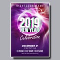 2019 Party Flyer Poster Vector. Happy New Year. Night Club Celebration. Musical Concert Banner. Design Illustration Royalty Free Stock Photo