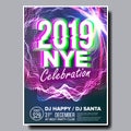 2019 Party Flyer Poster Vector. Happy New Year. Music Night Club Event. Greeting Dance Event. Design Illustration Royalty Free Stock Photo