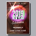 2019 Party Flyer Poster Vector. Happy New Year. Night Club Celebration. Musical Concert Banner. Design Illustration Royalty Free Stock Photo