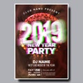 2019 Party Flyer Poster Vector. Happy New Year. Music Night Club Event. Greeting Dance Event. Design Illustration Royalty Free Stock Photo