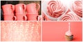 Party food collage in living coral color Royalty Free Stock Photo