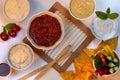 Party food - dips, crudites and bread sticks Royalty Free Stock Photo