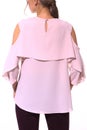 Party formal pink blouse with bare shoulders close up photo on model Royalty Free Stock Photo