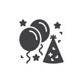 Party hat and festive balloons icon vector, filled flat sign, solid pictogram isolated on white.