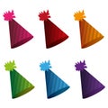 Party hat icon. Celebration cone shape. Colorful stripe pattern. Vector design. Royalty Free Stock Photo