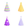 Party hat icons set cartoon vector. Holiday celebration paper cone Royalty Free Stock Photo