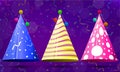 Party hat set on colourful background. Birthday. Vector fun decoration. Colorful surprise costume