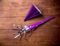 Party hat on wood table. birthday background Royalty Free Stock Photo