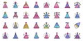 Party hats icons set line color vector Royalty Free Stock Photo