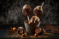 party hazelnut homemade lollipops on dark background