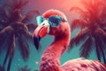 party hipster summer pink flamingo animal sunglasses tropical bird feather. Generative AI. Royalty Free Stock Photo