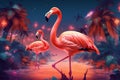 party hipster sunglasses pink animal flamingo summer tropical feather bird. Generative AI. Royalty Free Stock Photo