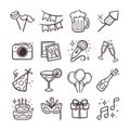 Party Doodle Icon Set. Cute hand-drawn icons Royalty Free Stock Photo