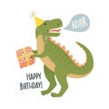 Party invitation card template with dinosaur flat style concept