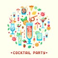 Party invitation consepts with alcohol cocktails different types and decorations