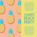 Party invitation. Tropical paper pineapple. Summer exotic jungle