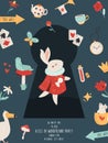 Party invitation with white rabbit and other symbols of Alice in Wonderland Royalty Free Stock Photo