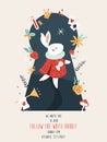 Party invitation with white rabbit and other symbols of Alice in Wonderland Royalty Free Stock Photo