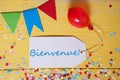 Party Label, Confetti, Balloon, Bienvenue Means Welcome