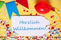Party Label, Red Balloon, Herzlich Willkommen Means Welcome