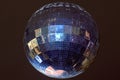 Party lights disco ball, mirror ball on night dark sky background. Royalty Free Stock Photo